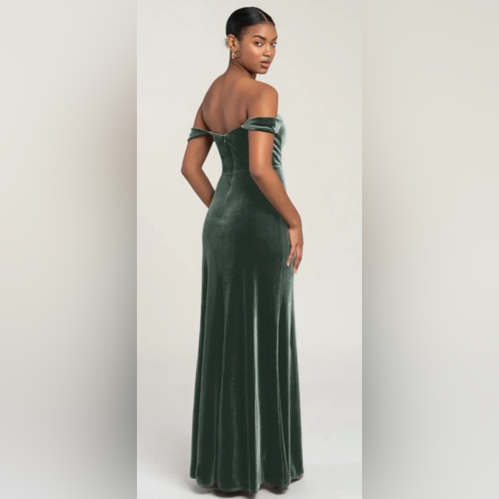 BHLDN Jenny Yoo Issa- Velvet off the shoulder Dress in Dark Eucalyptus- Size 22 - Picture 3 of 3